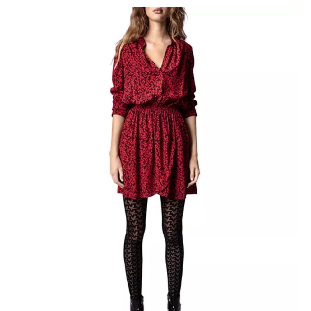 Zadig & Voltaire Red Rinka Floral Long Sleeve Mini Dress | M